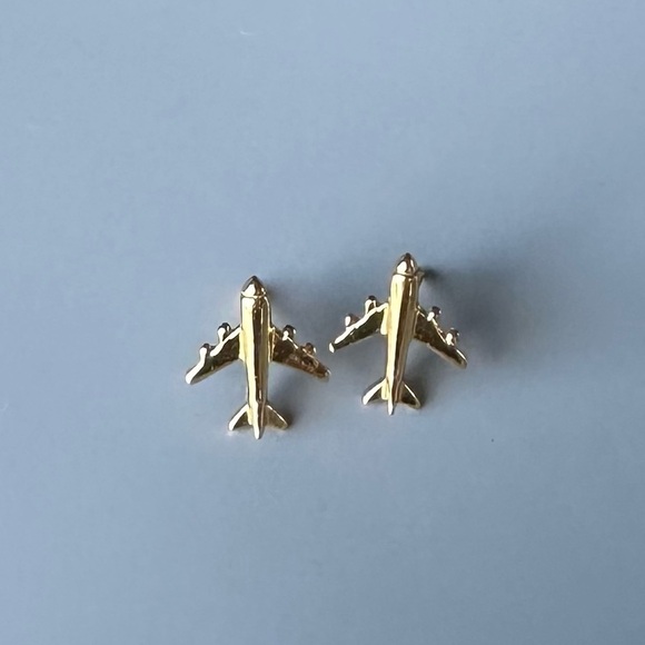 24k Gold Vermeil Tiny Stud Airplane Earrings - Picture 7 of 10